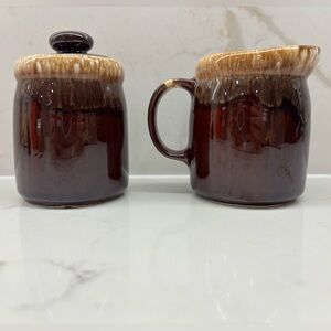 Vintage McCoy Brown Drip Ware Sugar and Creamer Set 1414 USA